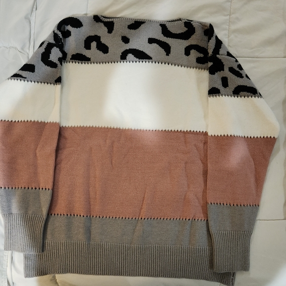 Leopard Color Block Cozy Boat Neck Sweater - Picture 7 of 8